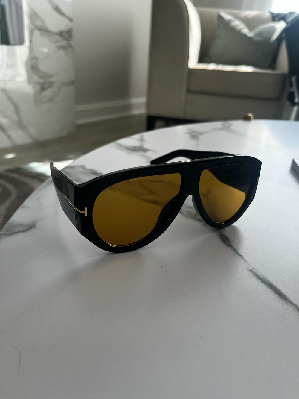 Free People Black Frame Sunglasses with Yellow Lenses
